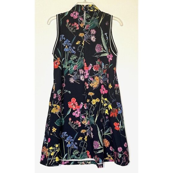 New Gracia Black Floral Print Stretch Sleeveless Polo Tennis Dress - Picture 4 of 8